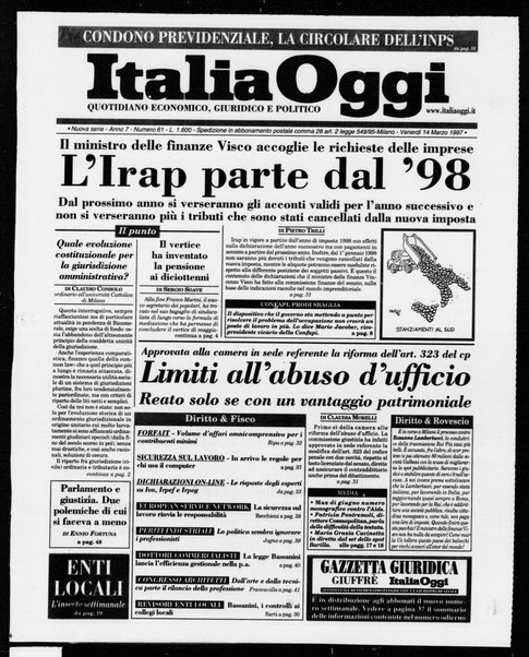 Italia oggi : quotidiano di economia finanza e politica